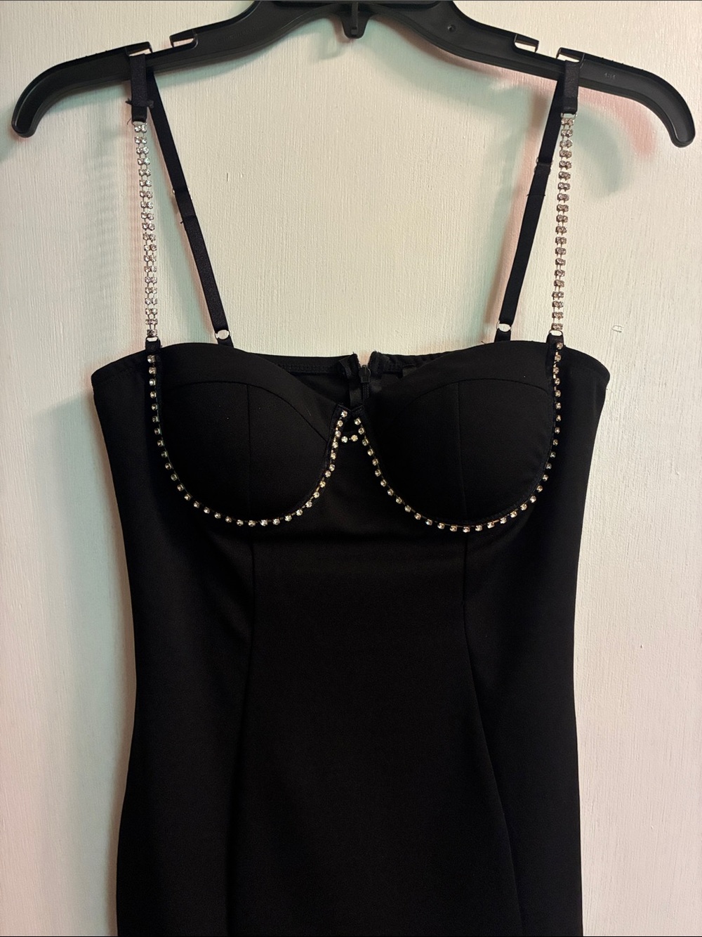 iris Black Bustier Camisole with Rhinestone Straps